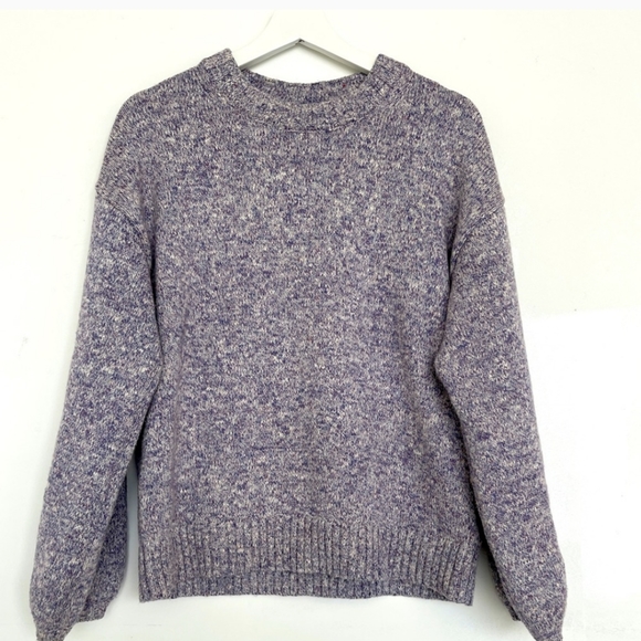 J Crew Balloon Sleeve Cotton/Linen Heathered Purple Crewneck Sweater - Picture 6 of 8